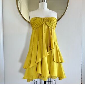 BCBGMaxAzria Strapless Mini Yellow Party Dress